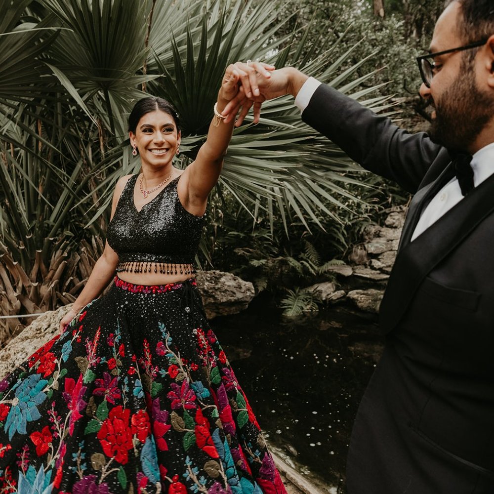 Seema Gujral Black Floral Lehenga Set